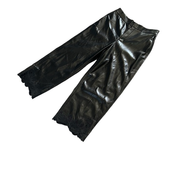 Chico’s Women’s Black Faux Leather Cutout Ankle Crop Trouser Pants - Picture 5 of 14